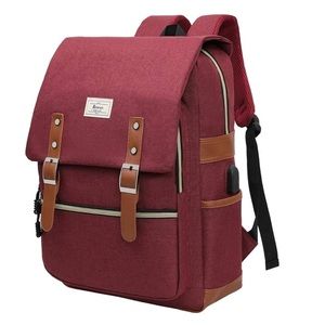 Maroon Ronyes Vintage Style Laptop Backpack with ISB Charging Port